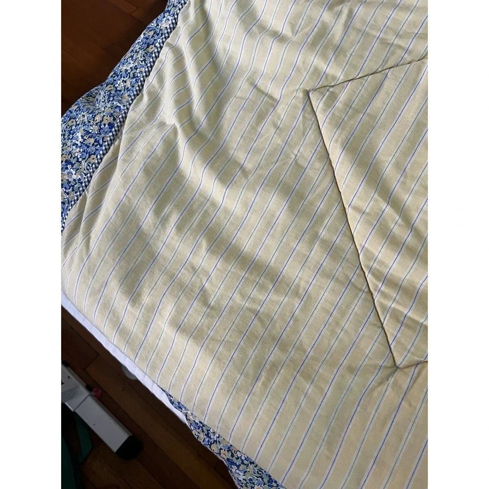 Vtg Tommy Hilfiger Elizabeth Anne Queen Comforter Blue Yellow Floral Striped Rev